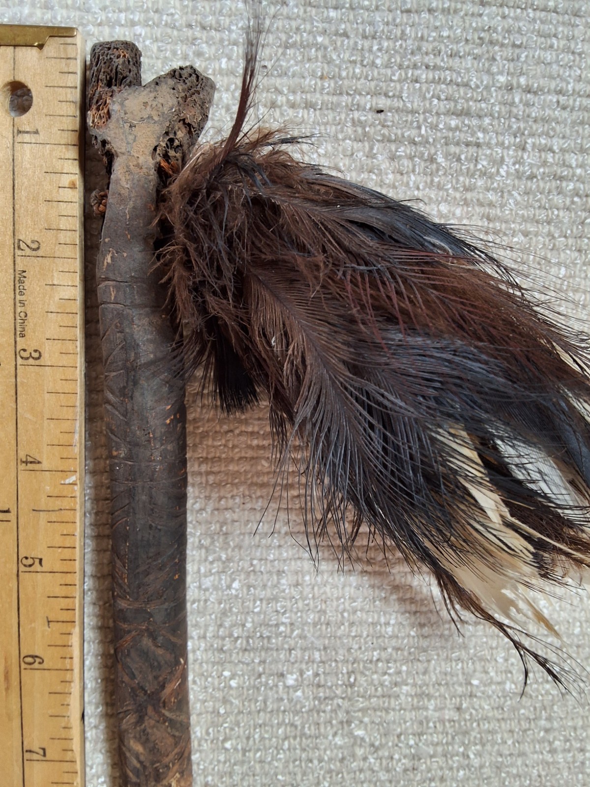 Papua New Guinea Rat Tooth Carved Dagger With Feathers
