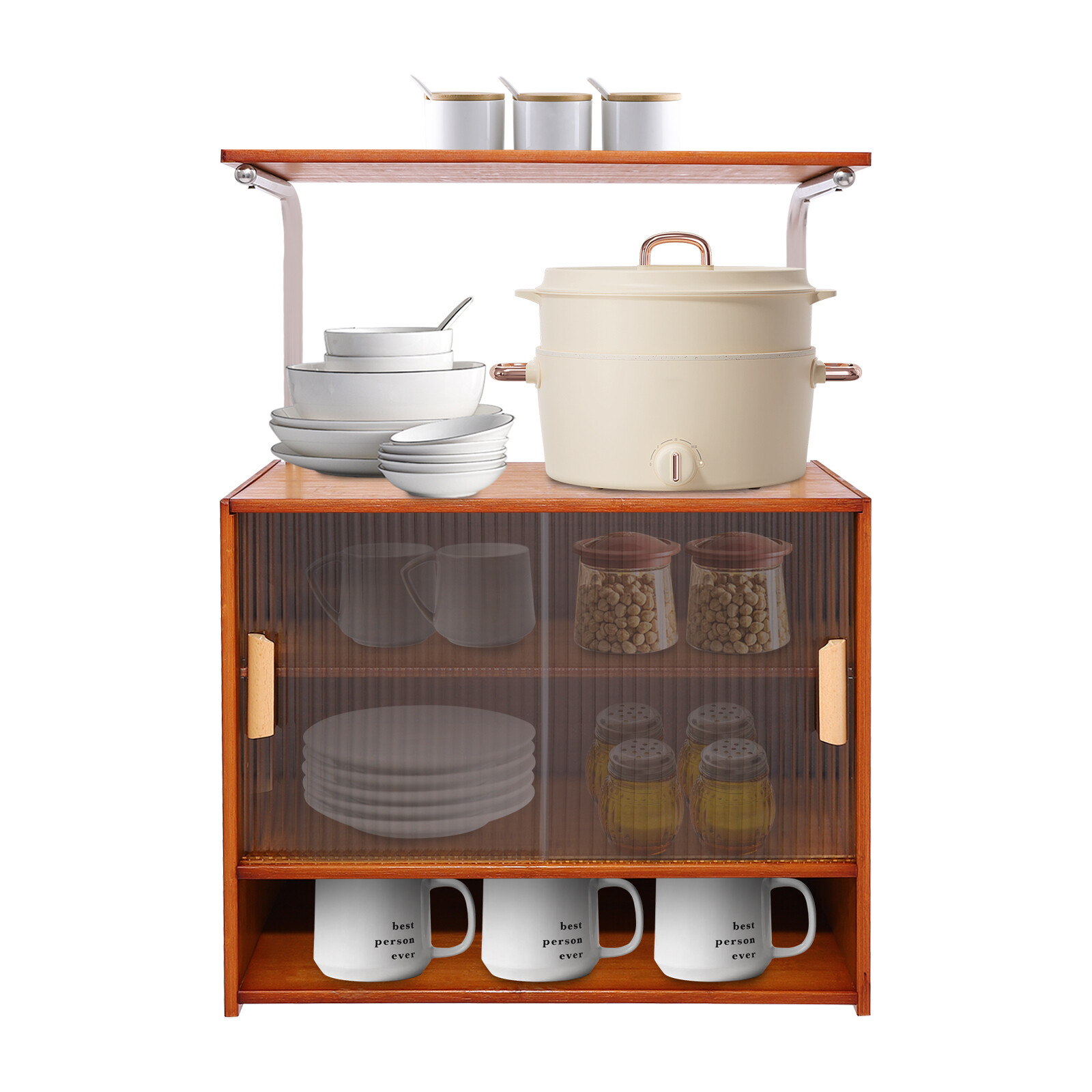 Microware Stand Kitchen Island Storage Cabinet with Open Shelves & Doors