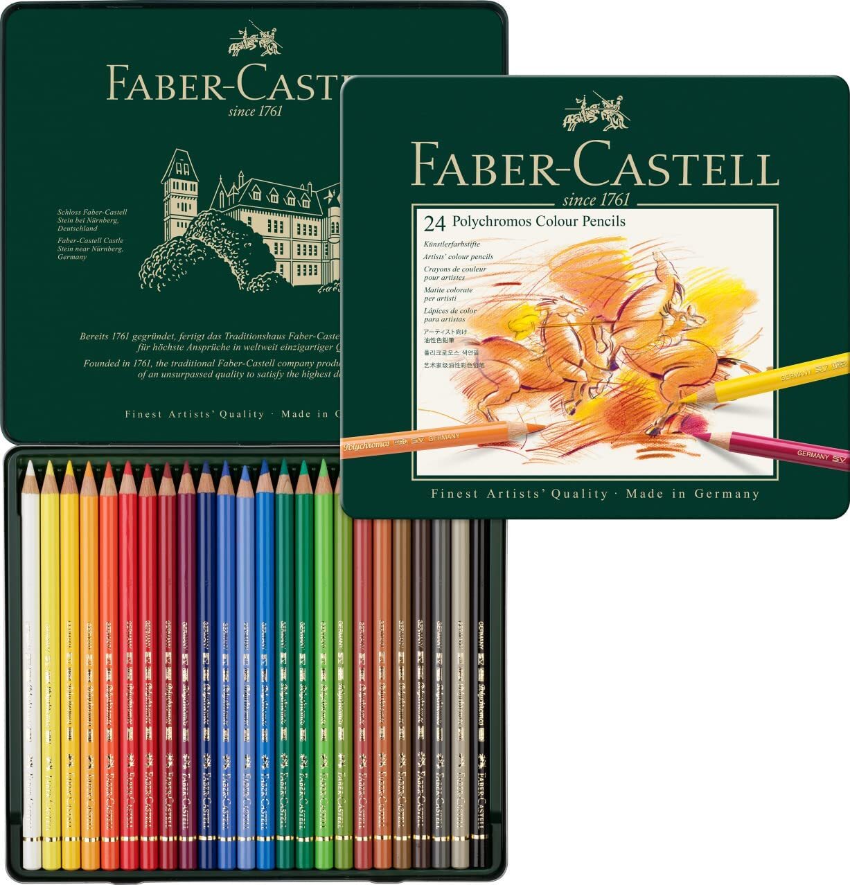 Faber-Castell 24-Piece Polychromous Colored Pencil Set in Metal Tin