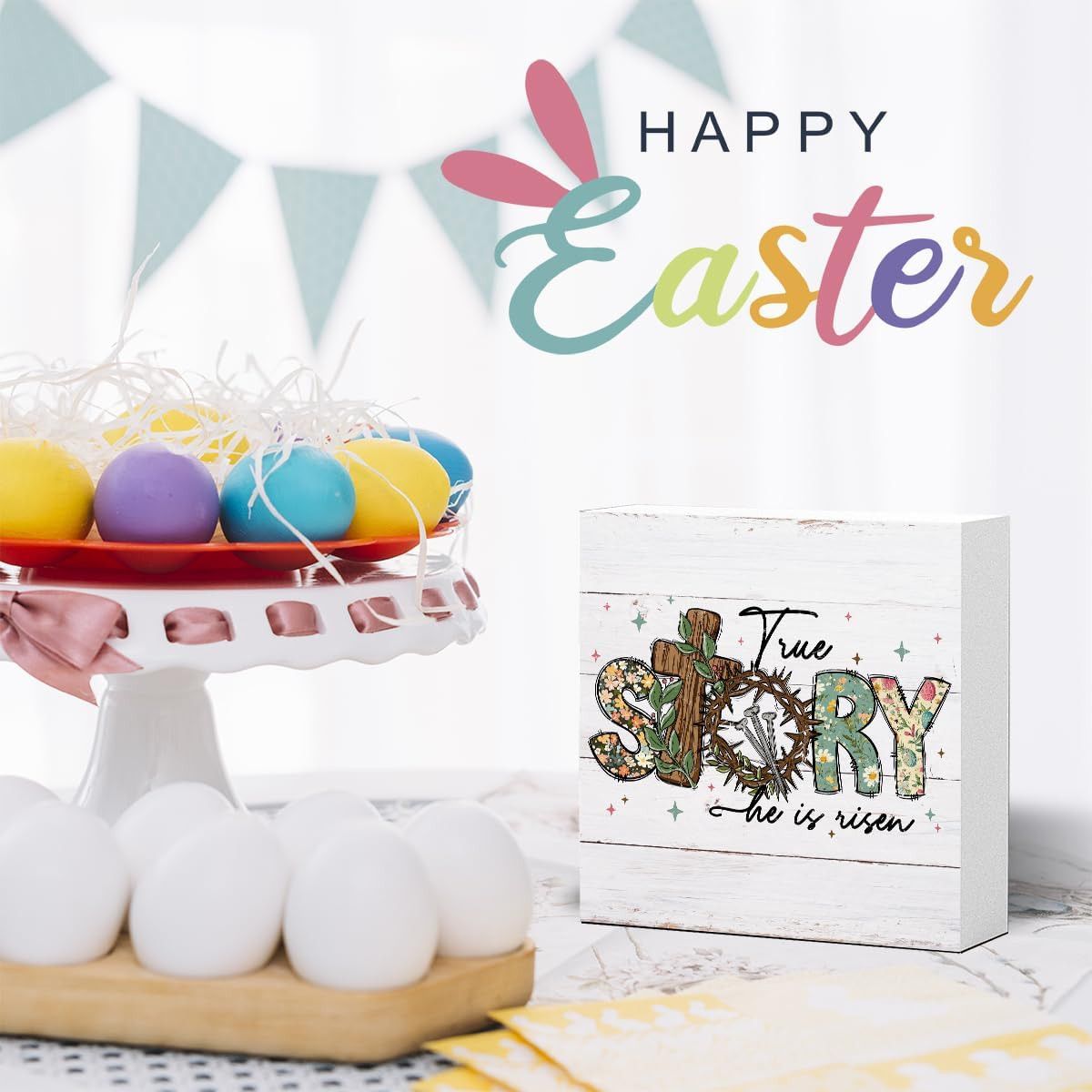 Easter Desk Decorations, Christian Easter Decorations, Retro Farmhouse Flower Cr