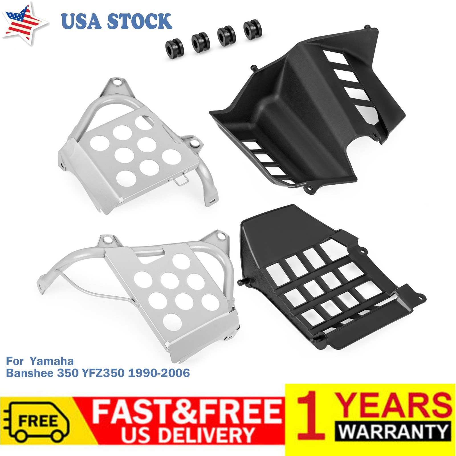 L+R Nerf Bars Silver Heel Guards footrest Stand For Yamaha 1990-2006 Banshee 350