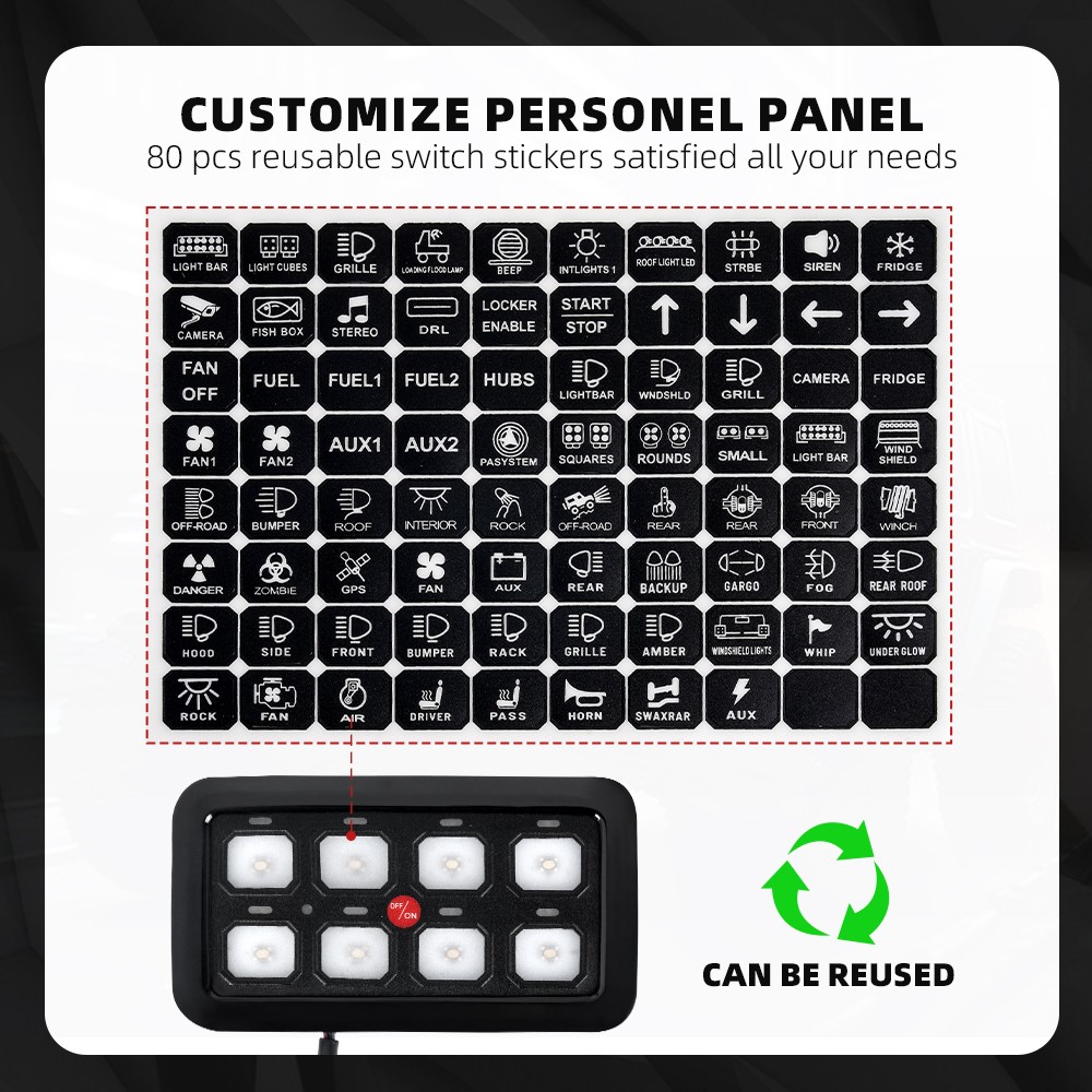 Universal 8 Gang Switch Panel On-Off LED Car Switch Panel Circuit Control 12/24V