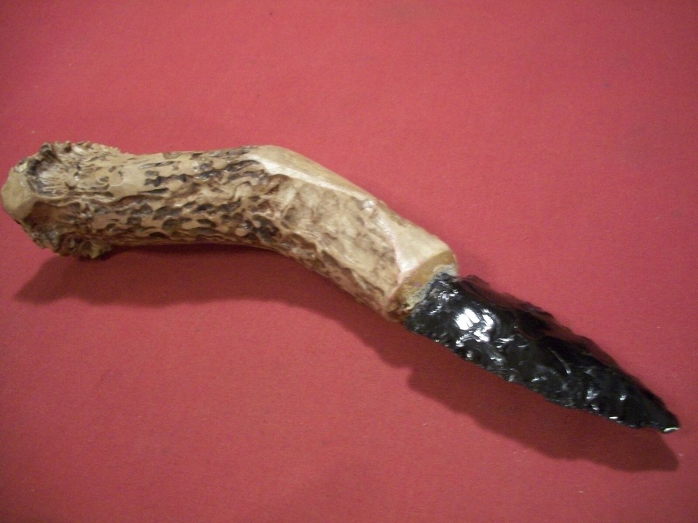 Primitive Obsidian & Stag Handled Hand Made Knife