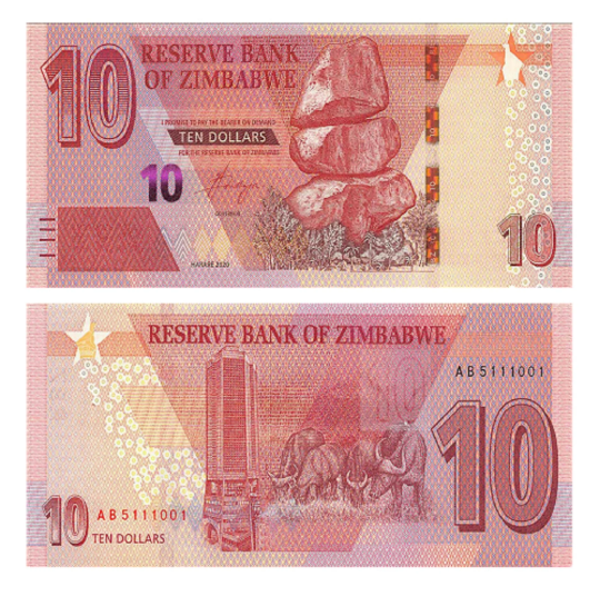 10 Dollar UNC Zimbabwe Currency Banknote / Bond Note (2019-Present)