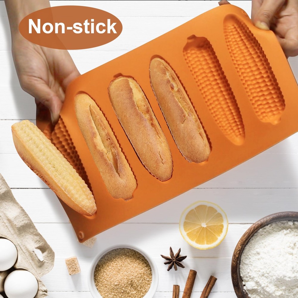 2 PCS Silicone Corn Stick Bread Pan Corn Cob Molds Baking Cornbread Golden