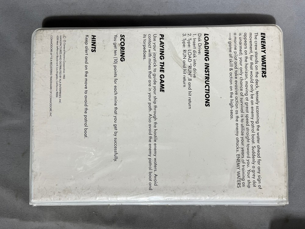 Enemy Waters Game ALA Software Commodore 64 disk 1983