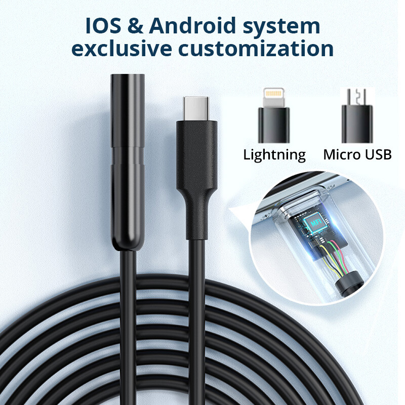 3.3FT 8LED Borescope Endoscope Snake Inspection Scope Camera for iPhone Android