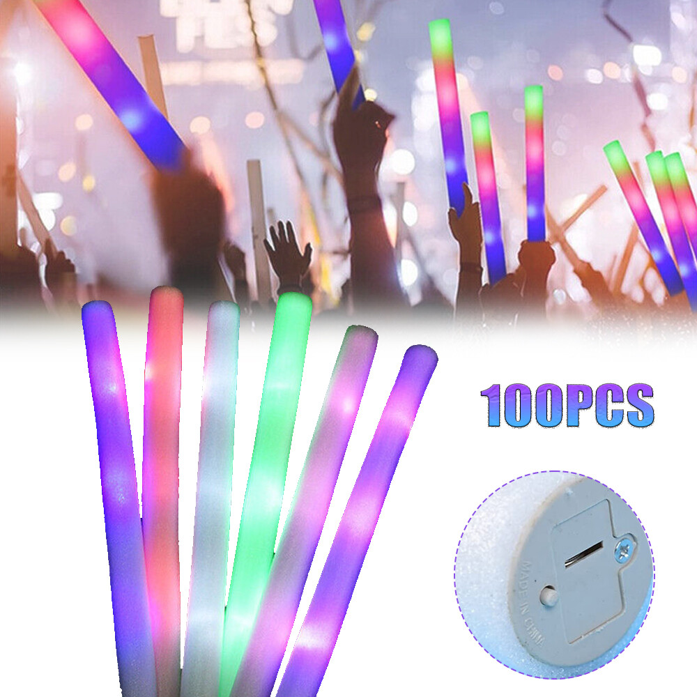 100-500 LED Light Up Foam Sticks Wand Rally Batons DJ Flashing Glow Stick Party