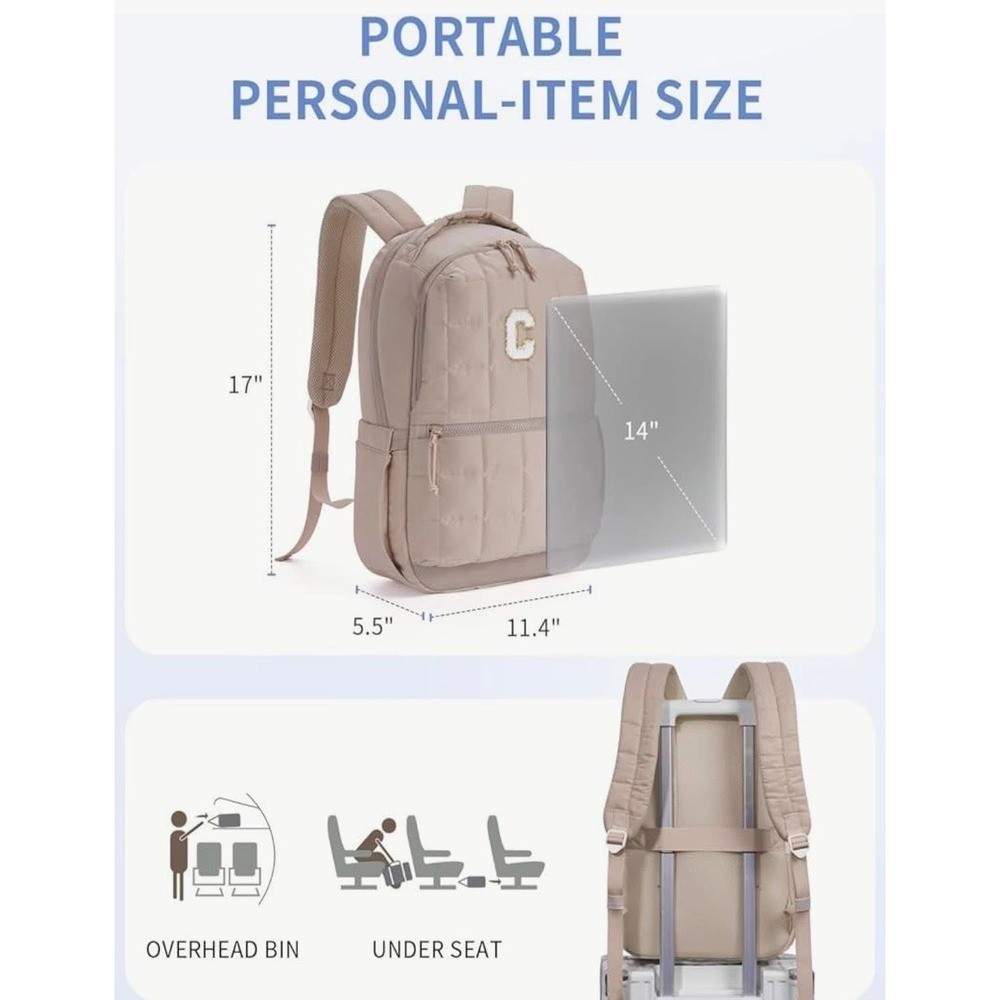 Initial "E" Quilted Puffer 14" Backpack Personalized Travel Backpack Daypack