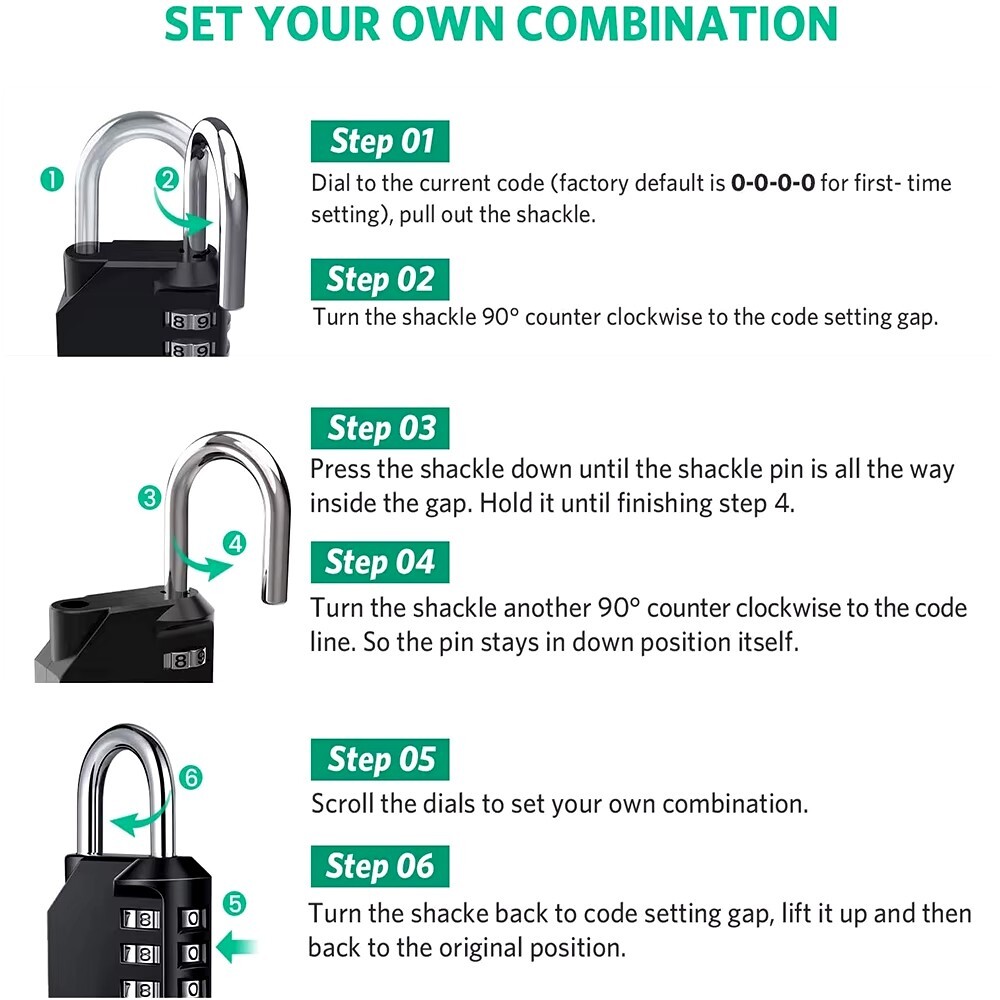 3 Pack 4 Digit Padlock with Combination Resettable