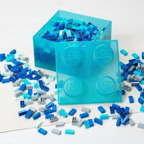 LEGO Stackable Storage Brick with 4 Knobs, Light Blue with a Glitter Top Lid [Ne