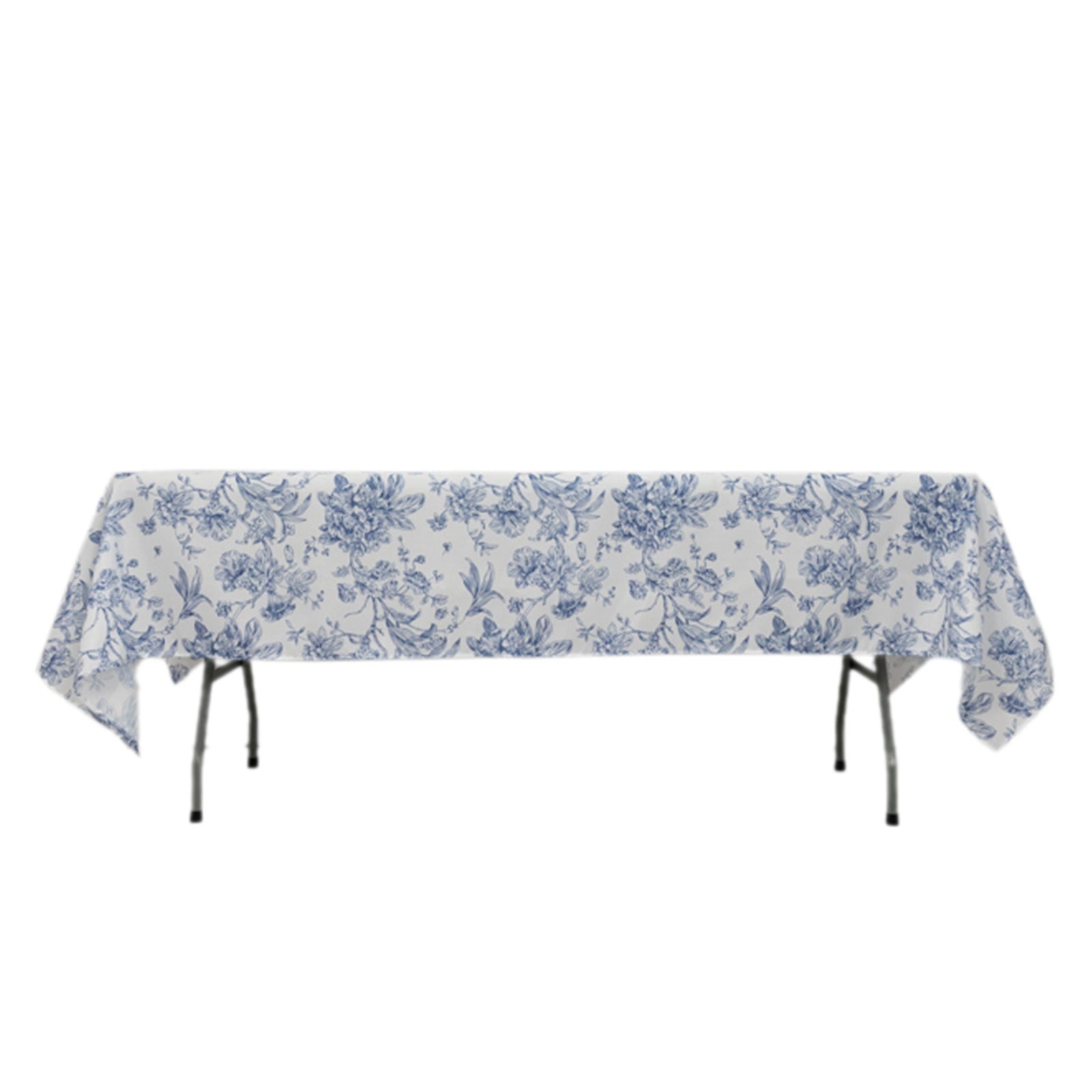 60" x 102" Blue French Toile Pattern Polyester Rectangular Tablecloth