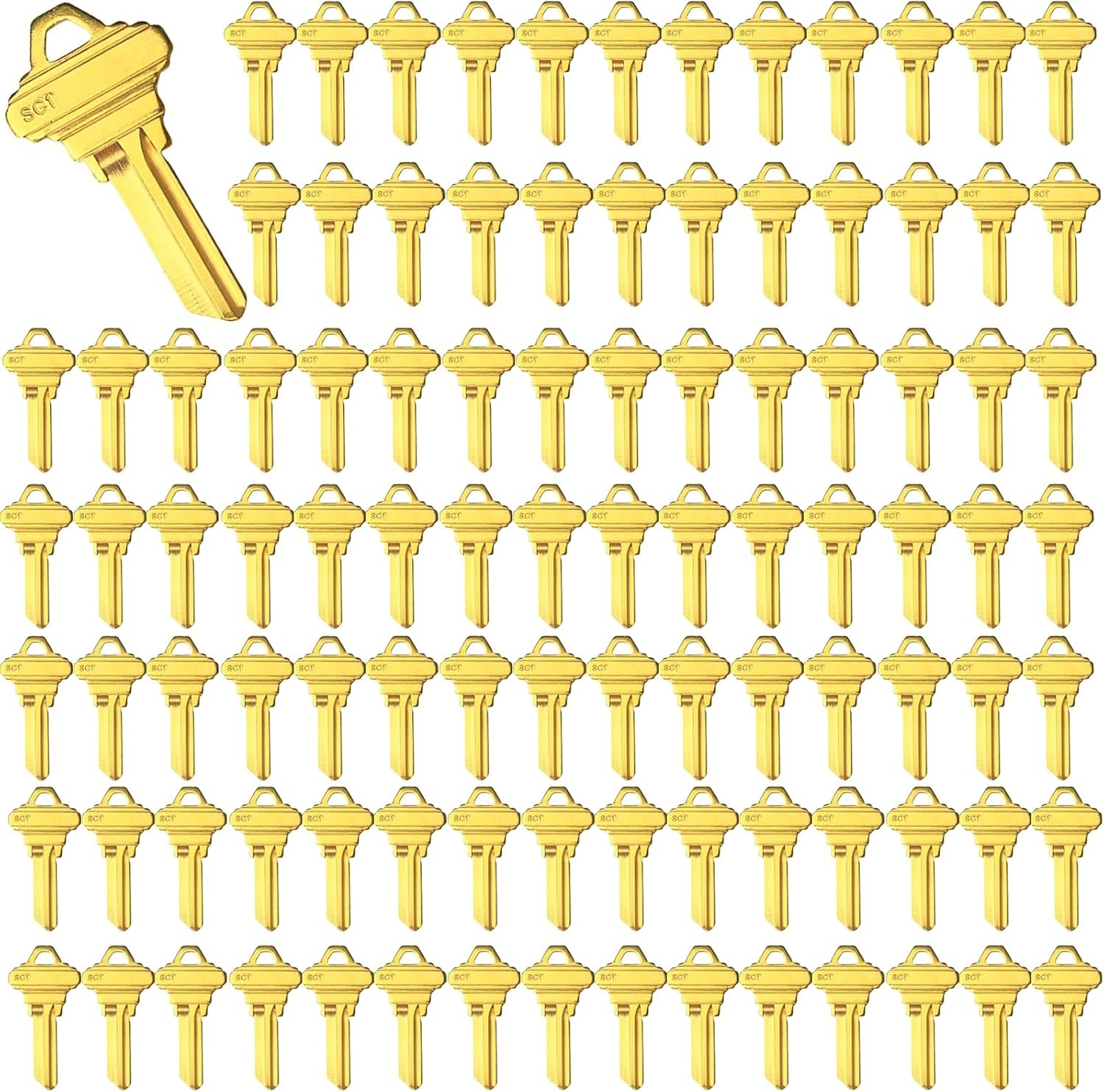 Brass Finish SC1 Key Blanks, Uncut Blank Keys, Pack of 100 Keys