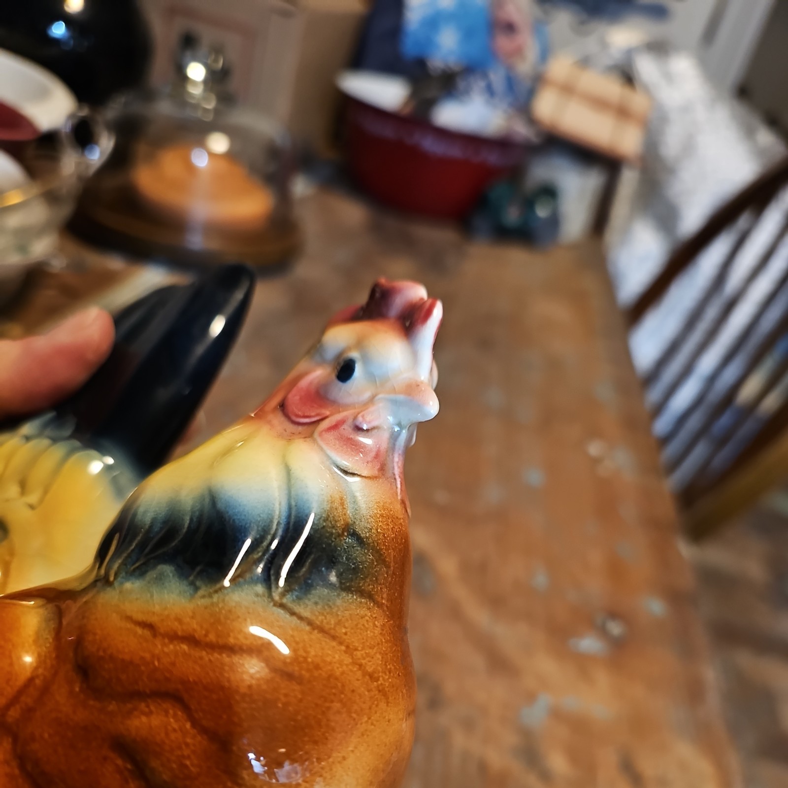 Vintage 1940's or 1950's Royal Copley Hen Figurine Size 7.5" Handpainted