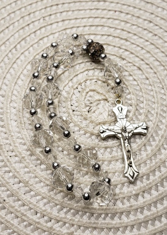 Vintage Rosary Chaplet Clear Beads Christian H80