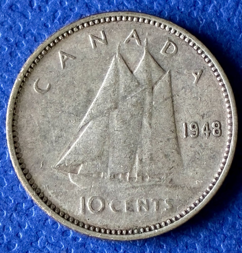 Canada 1948 10c Ten Cent .80 Silver Dime, EF+