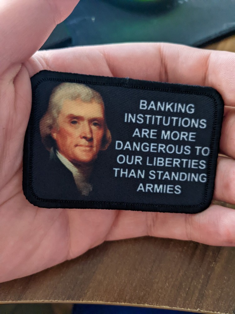 Morale Patch Thomas Jefferson Banks are dangerous 2"x3" hook & loop tactical