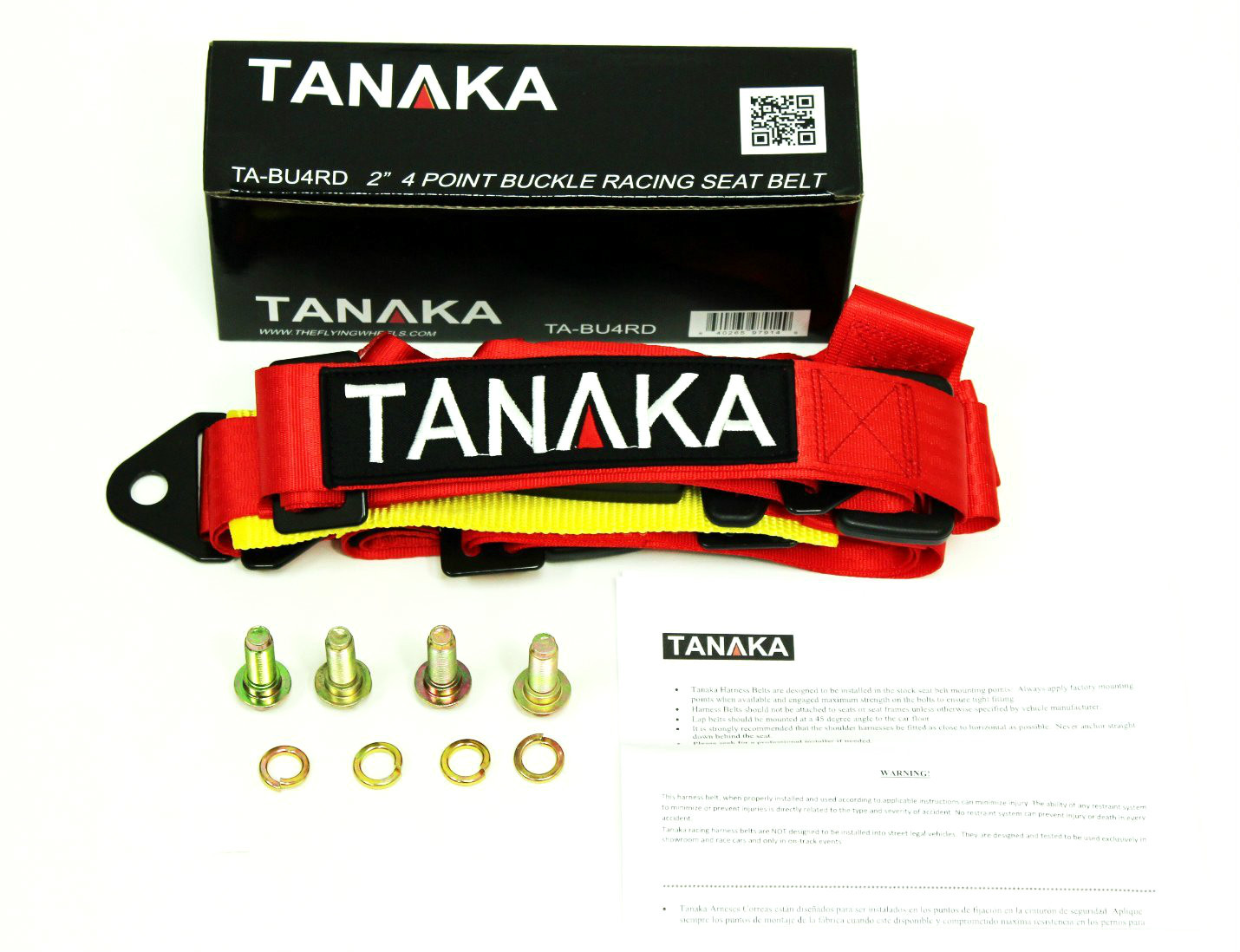 2 X TANAKA UNIVERSAL RED 4 POINT BUCKLE RACING SEAT BELT HARNESS