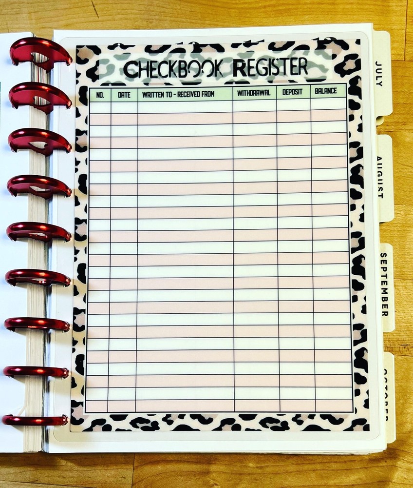 Checkbook Register Dashboard Insert for use with Classic HAPPY Planner