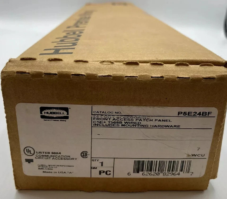(NEW OPEN BOX) P5E24BF HUBBLE Patch Panel, Cat 5e, Front Access, T568B, 24-Port