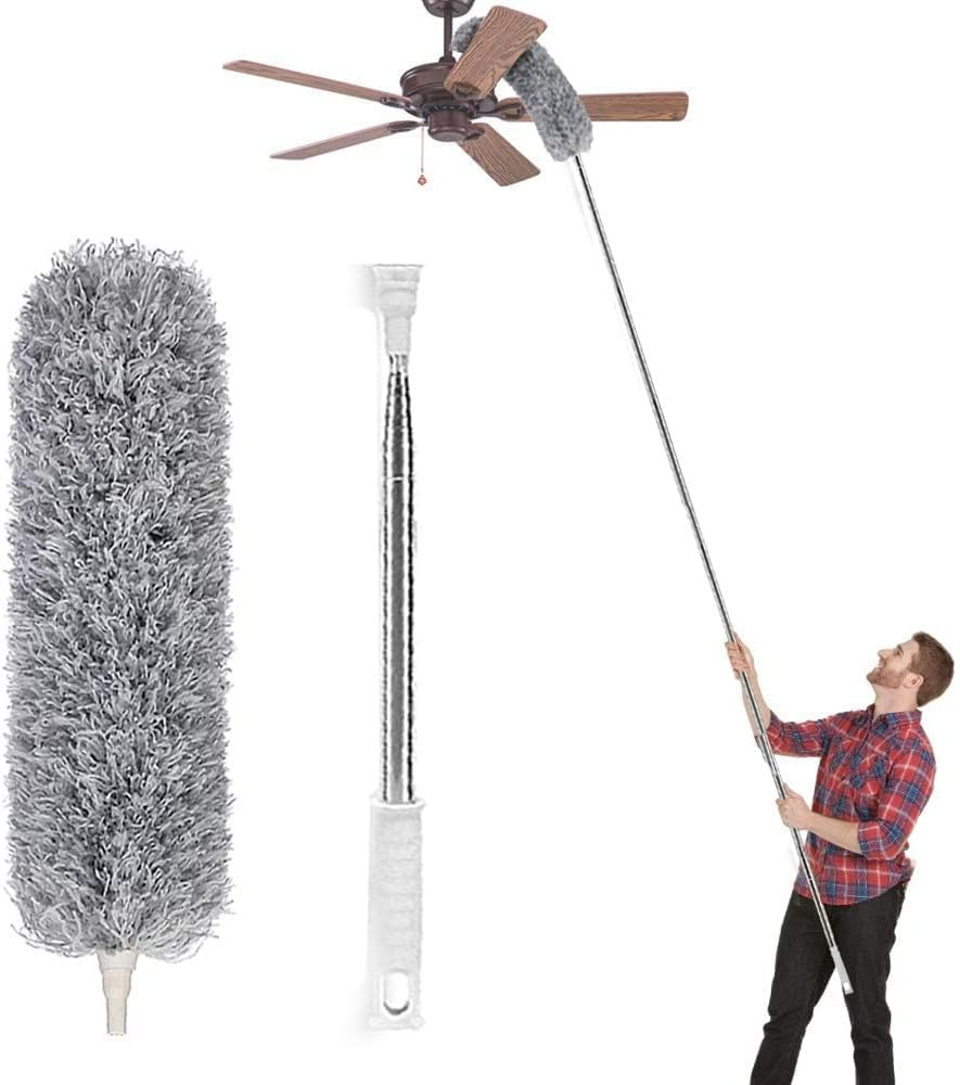 Microfiber Duster Extendable Pole 100" Stainless Steel Bendable Head Ceiling