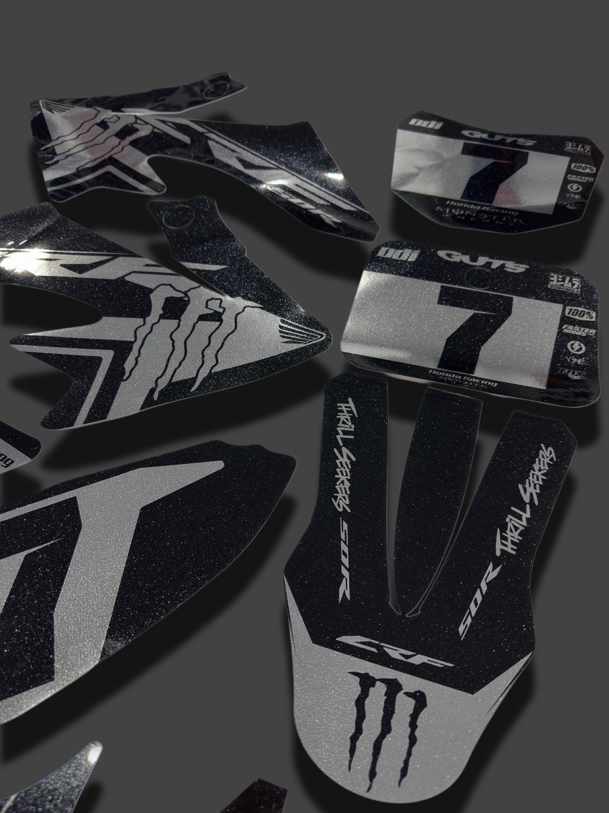 HONDA CRF50 GRAPHICS KIT DECALS THICK & HIGH GLOSS (CHROME WITH SPARKLE FINISH)