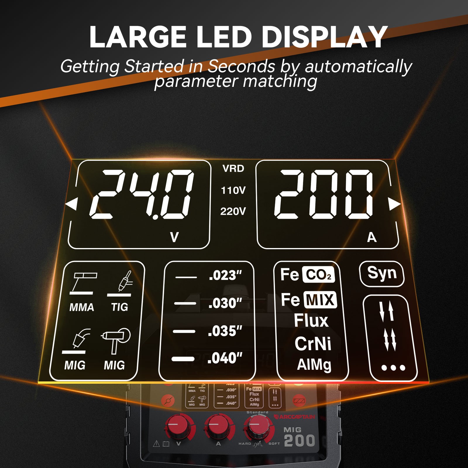 200A MIG Welder 110V/220V Gas/Gasless Flux Core Stick Lift Tig Welding Machine