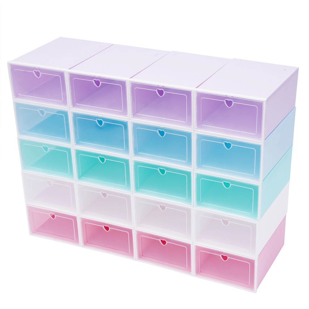 20 Pack Shoe Storage Box Stackable Sneaker Container Foldable Organizer Home