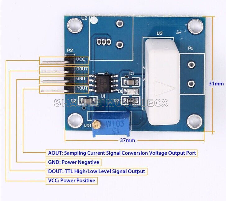 WCS1800 Hall Current Sensor Module 35A Overcurrent Protection Current Detector-