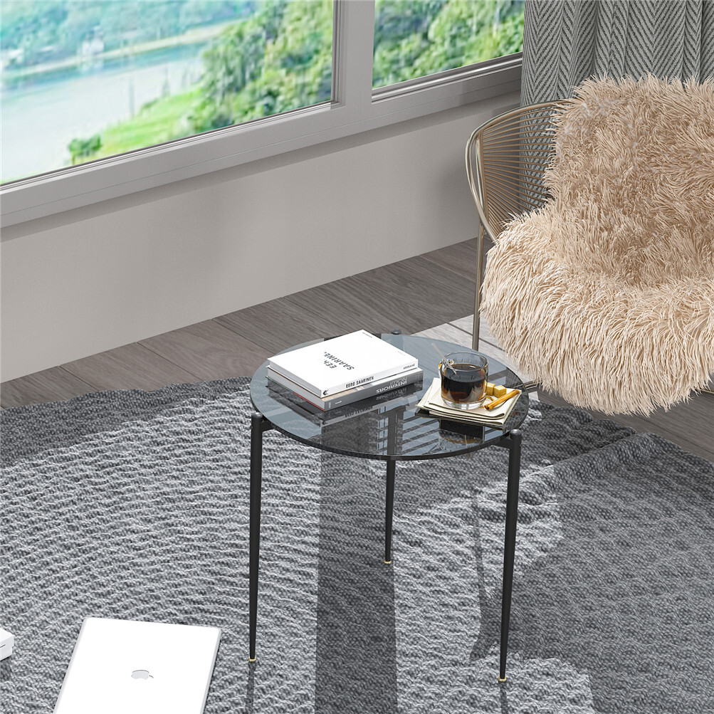 2 Size Modern Art Glass Top Coffee Table Round End Table Sofa Side Accent Tables