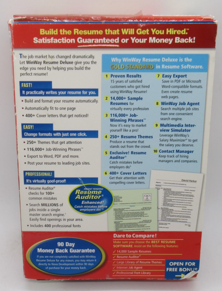 WIN WAY - RESUME DELUXE VERSION 12 PC CD-ROM SOFTWARE + BONUS WEBSTER DISC