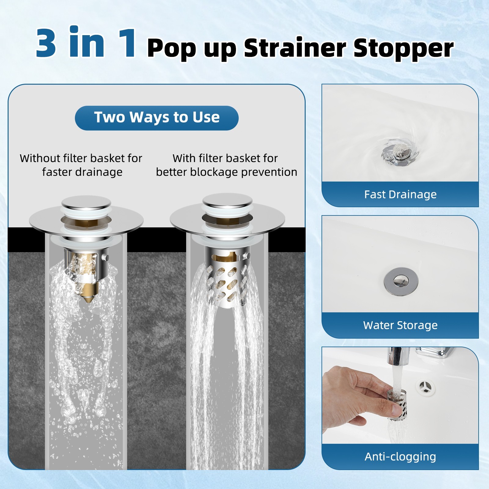 Universal Bathroom Sink Stopper Pop Up Drain Strainer Hair Catcher Filter Basket
