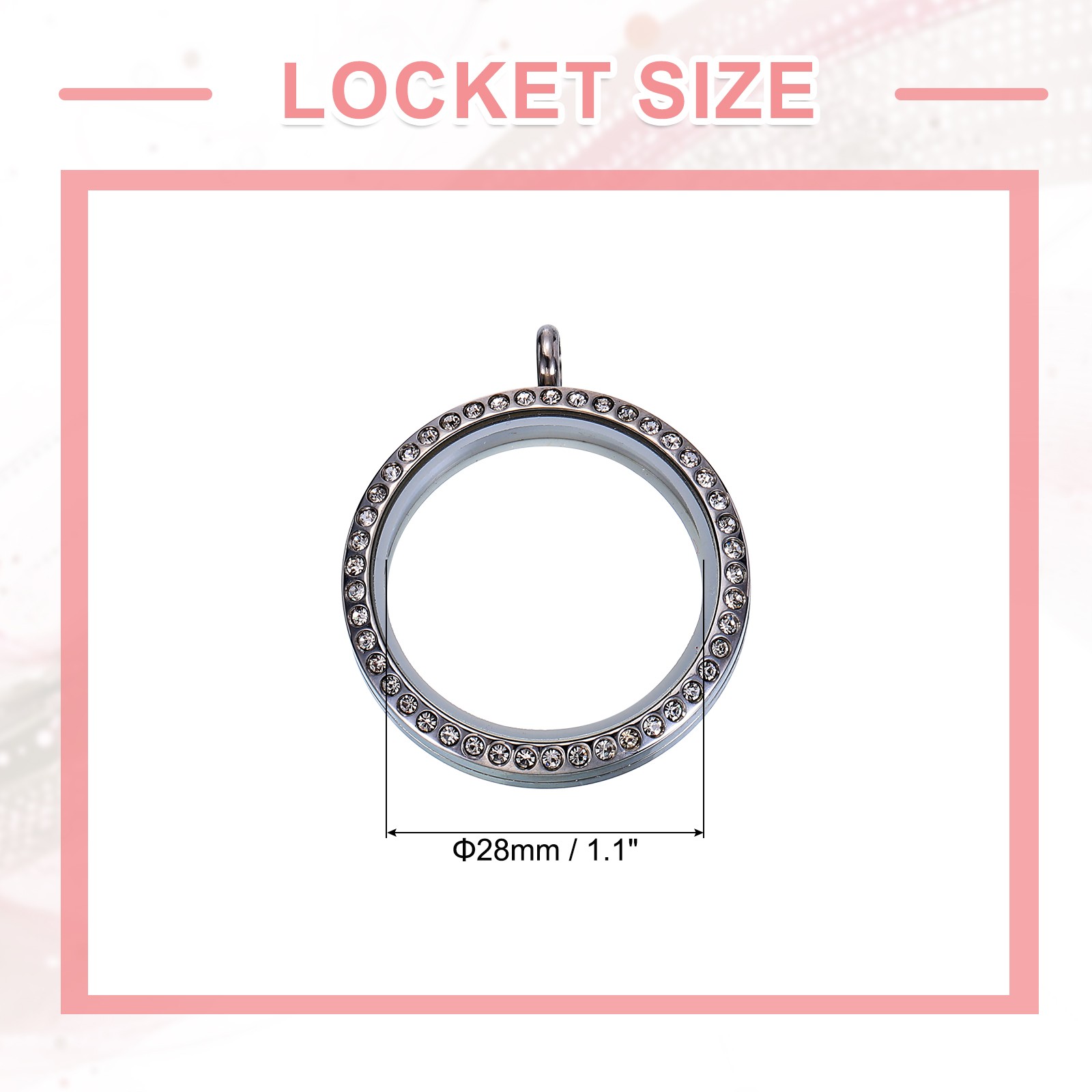 Living Floating Memory Locket 28mm Stainless Steel Round Glass Locket Silver