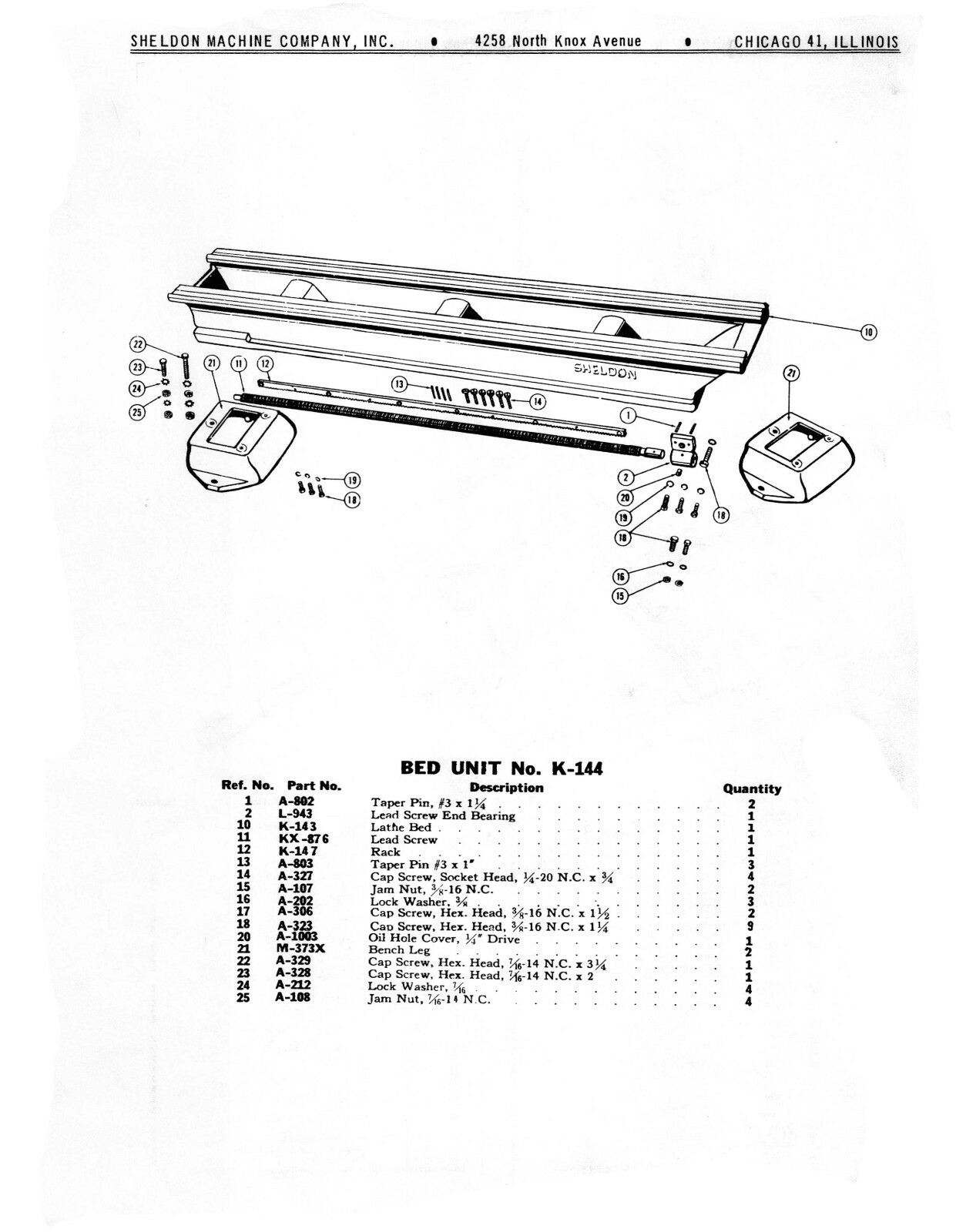 Sheldon 11" Lathe Models S-56 & KS Replacement Parts List Manual #1208