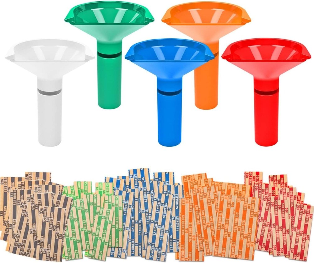 Effortless Coin Sorting Set: 5 Tubes & 110 Color-Coded Coin Wrapper Rolls
