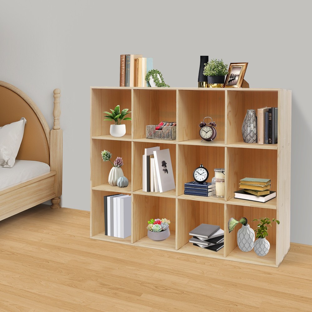 12-cube Storage Shelf Bookcase, Floor 3-tier Storage Cabinet