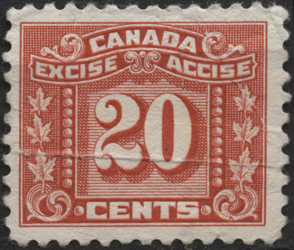 Canada 1934 #FX77 20c red, Excise Stamp three leaf, used