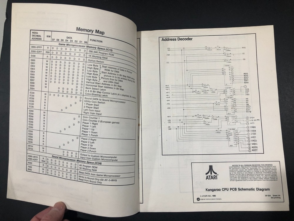 Atari Schematic Package Supplement to Kangaroo Operators Manual