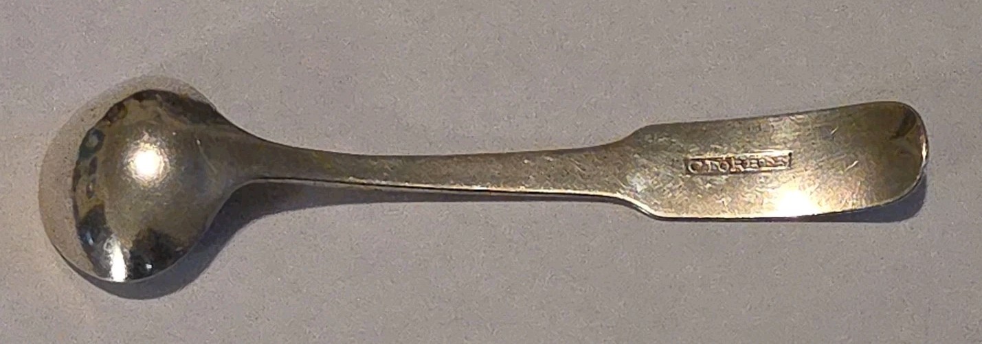2 Antique American Coin Silver Salt Cellar Spoons 19th Century