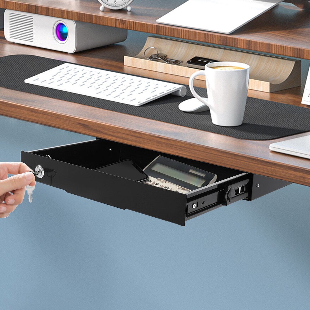 Under Desk Mounted Sliding Pull-out Drawer Storage Organizer