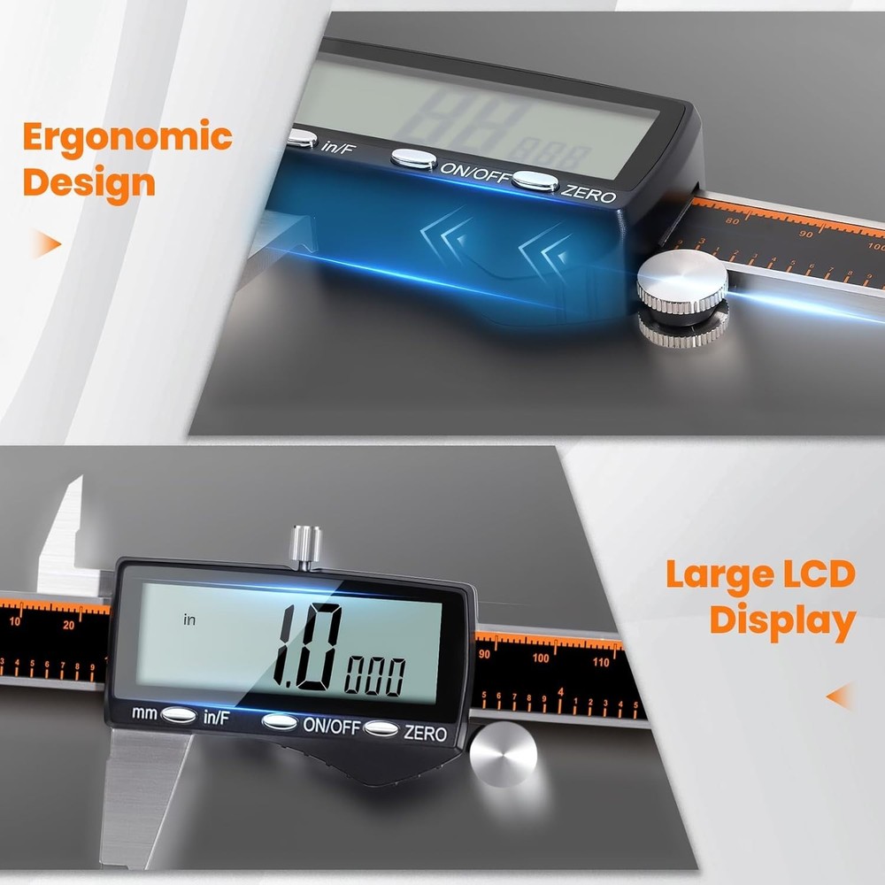 Versatile 6-Inch Digital Caliper - Rechargeable, Auto-Off, LCD for All Projects