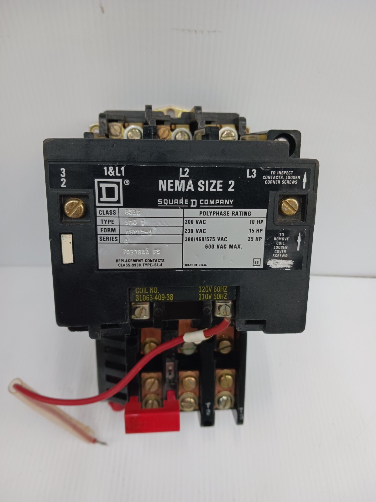 New Square D Size 2 Motor Starter 8536 SD01 Coil 120 V ac 25 HP