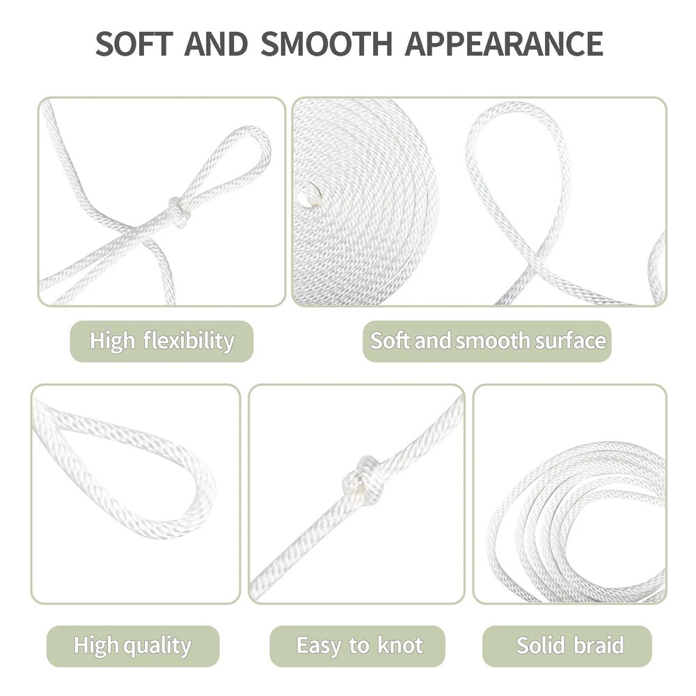 1/4 INCH 500 FT White Nylon Solid Braid Rope-Dyeable