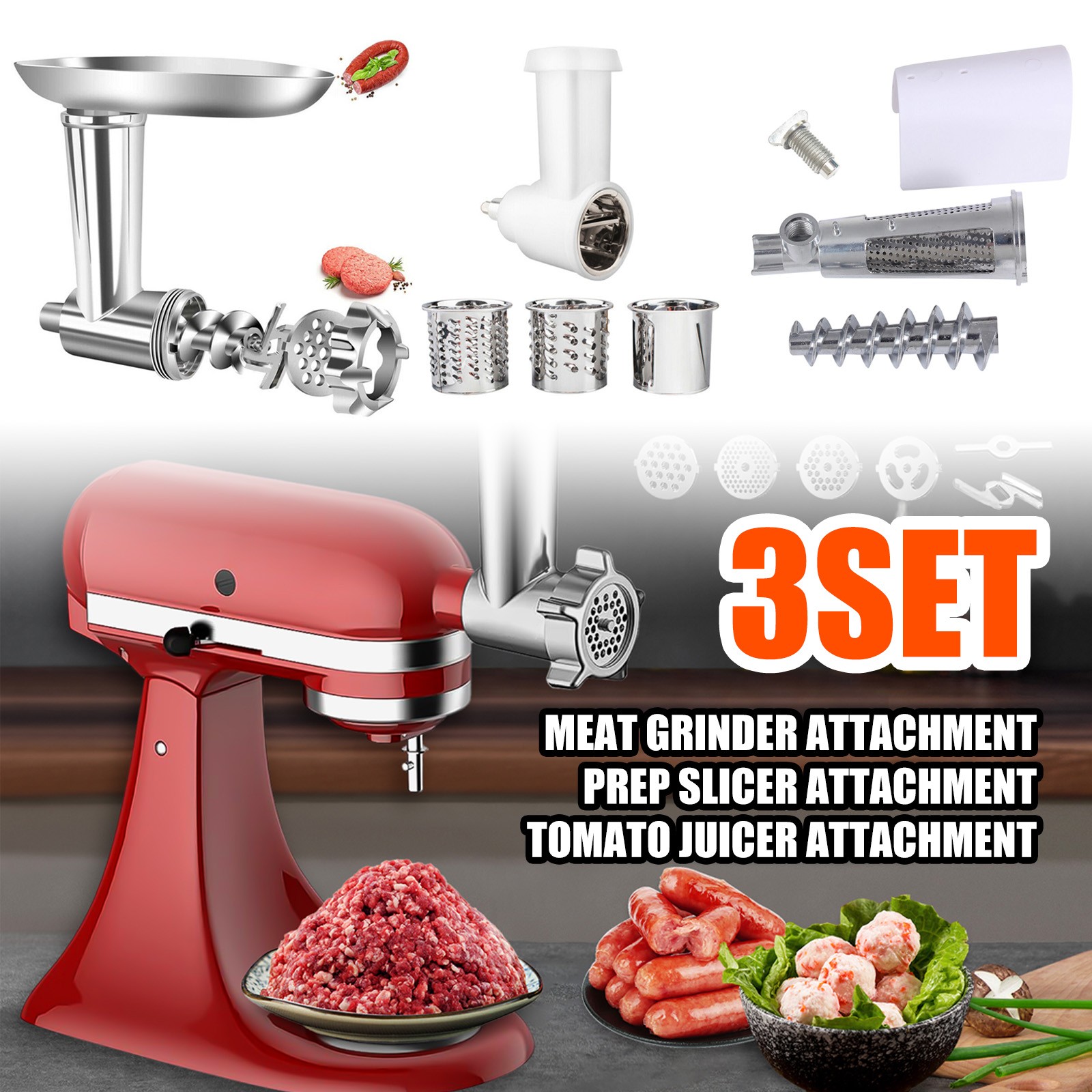 Meat Grinder &Prep Slicer&Jams Juicer Attachment For KitchenAid Mixer 3 function