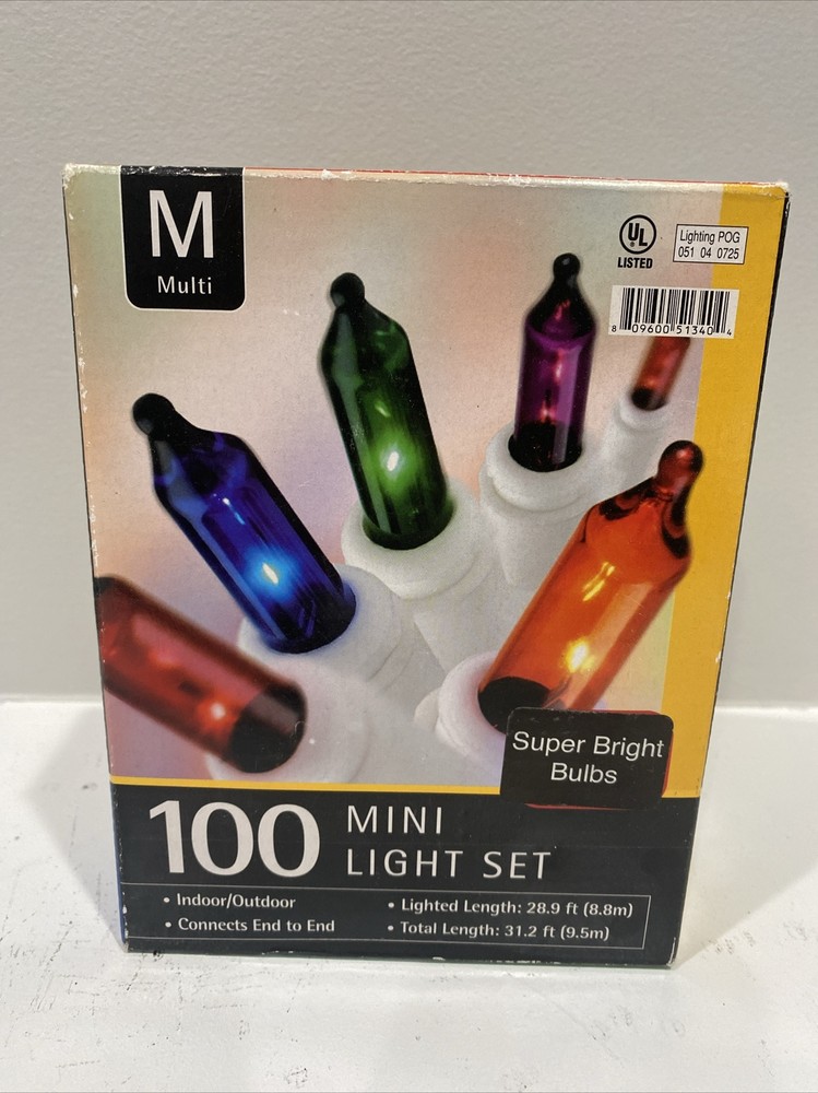 NIB UL 100 Mini Light Set Multi Color Lights White Wire