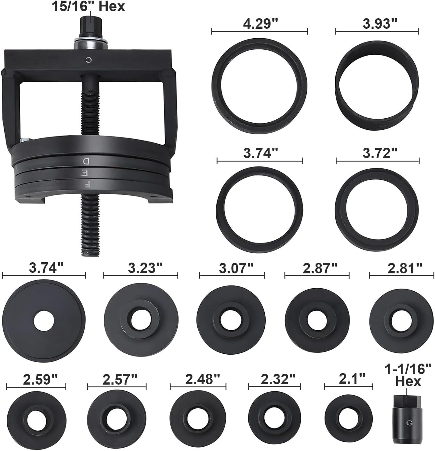 19Pcs Master Wheel Hub & Bearing Removal and Installation Tool Set C to U Sizes