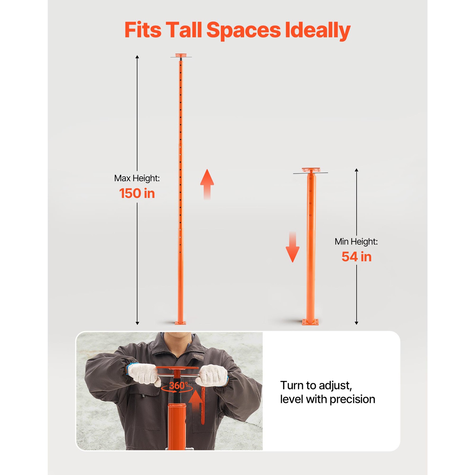Uimoso Adjustable Floor Jack Posts for Leveling, 2PCS, Height Range 54-150 in