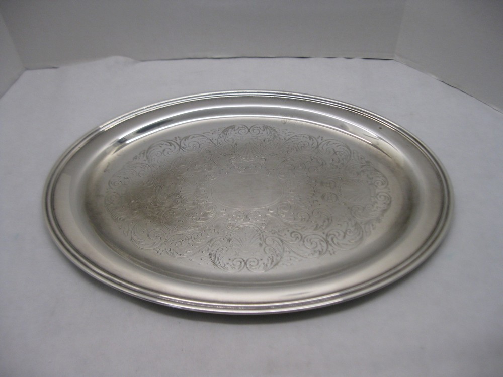 Oneida Silver Plate Serving Tray 20 5/8" length 14 1/2" Diameter
