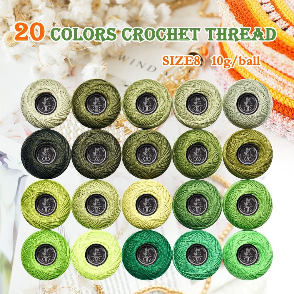 Soft 20 Colors Classic Crochet Thread 20 Pack Medium Avocado Green Gradient