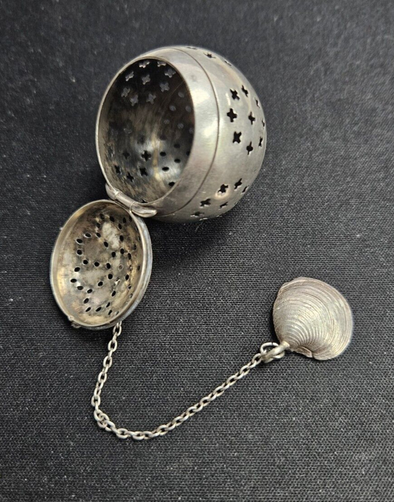 Sterling Tea Infuser Strainer Pierced seashell holder WATROUS